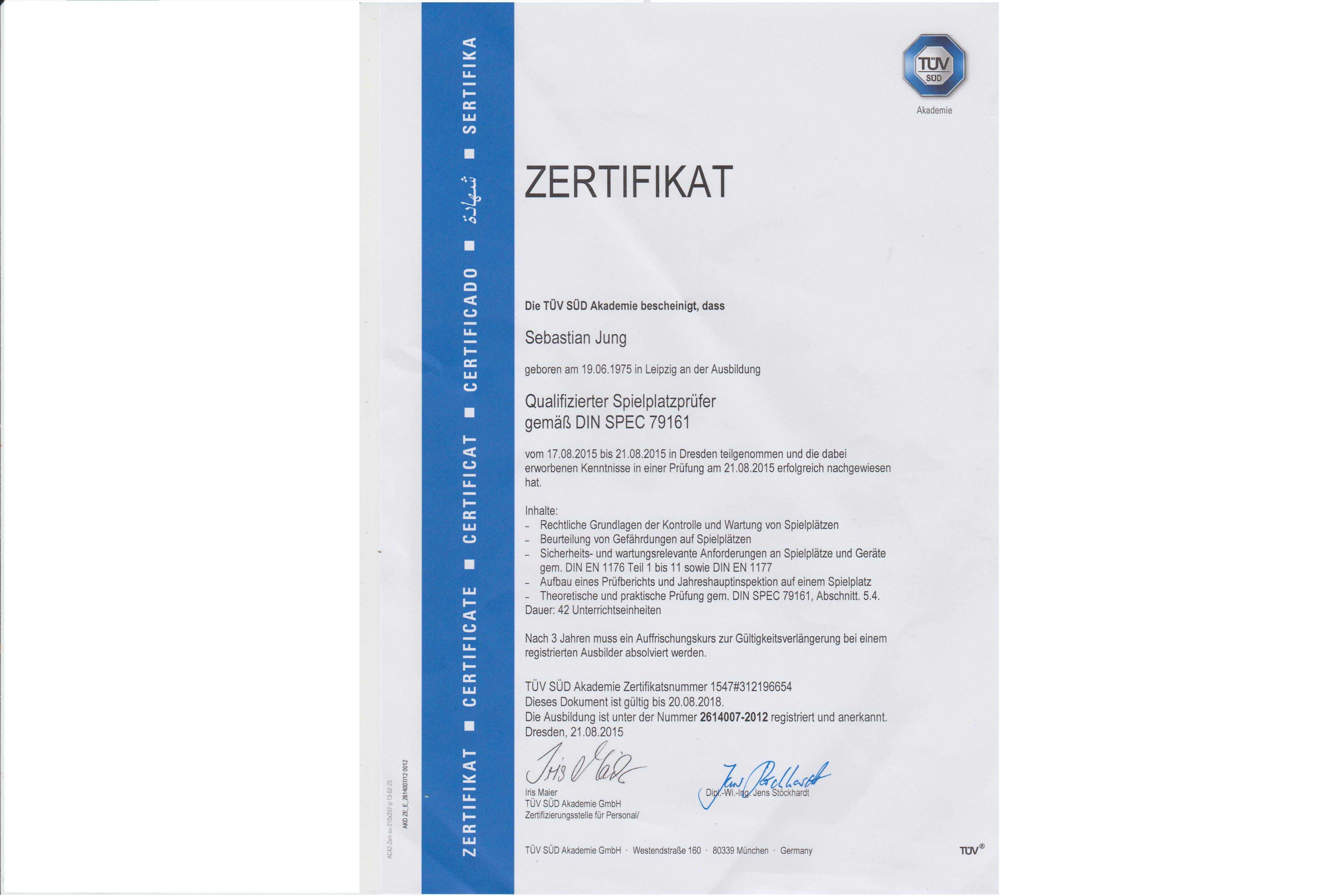 Zertifikat der T&Uuml;V S&Uuml;D Akademie